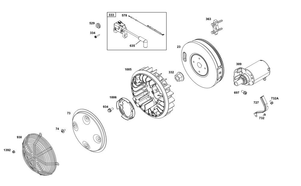 Flywheel, Ignition, And Starter Group Diagram and Parts List for 356447-0036-B5 200000 - 399999 Briggs and Stratton Engine